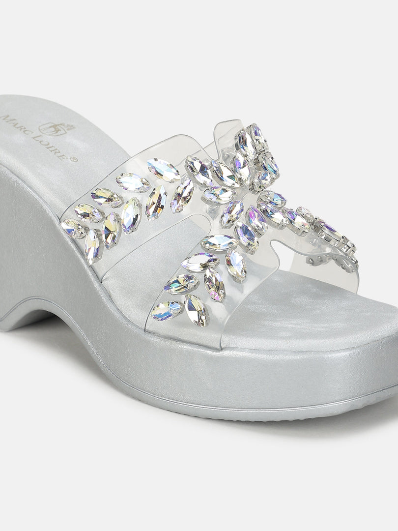 Marc Loire Women Silver Platform Heels