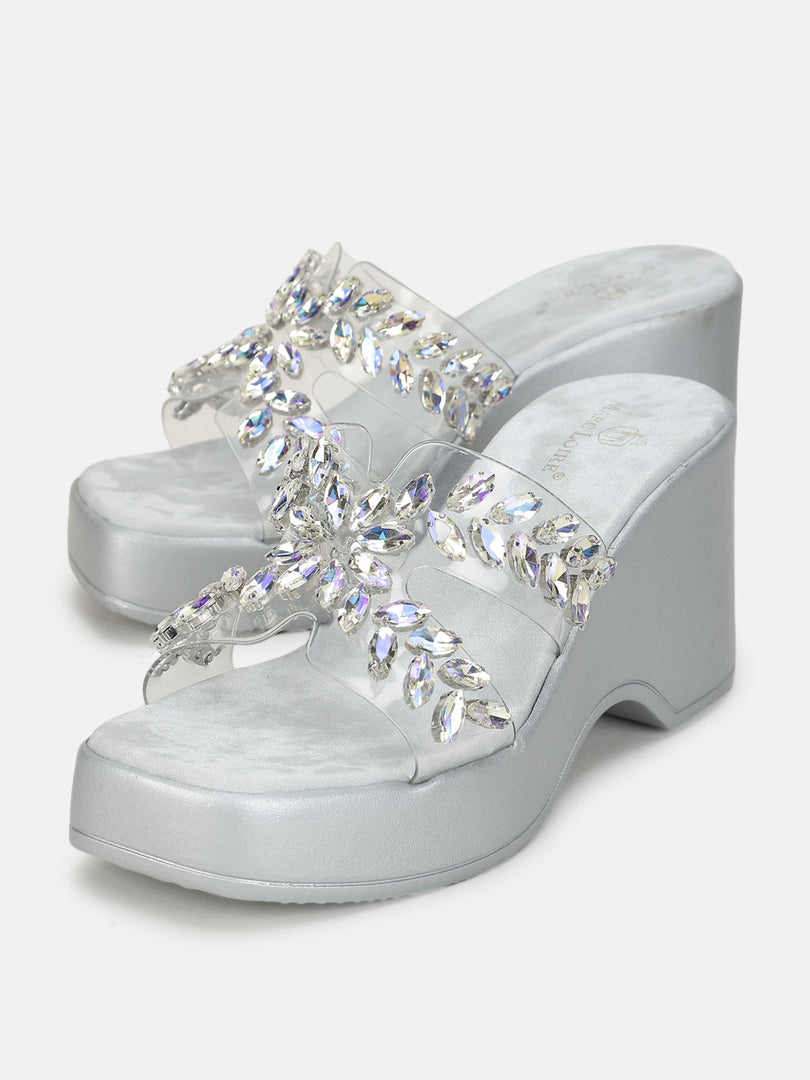 Marc Loire Women Silver Platform Heels