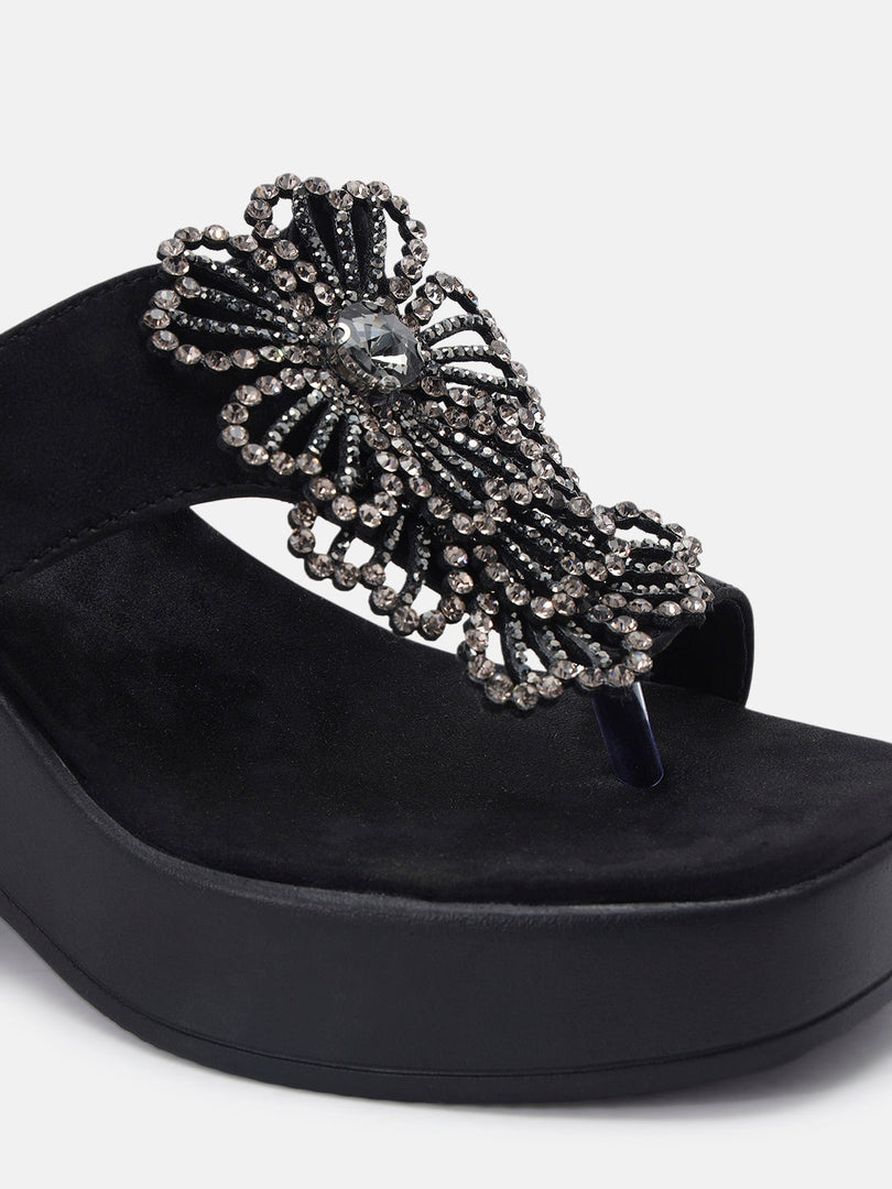 Marc Loire Womens Black Party Wedge Sandals Heels