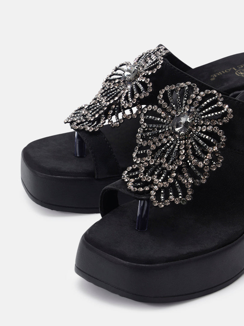 Marc Loire Womens Black Party Wedge Sandals Heels