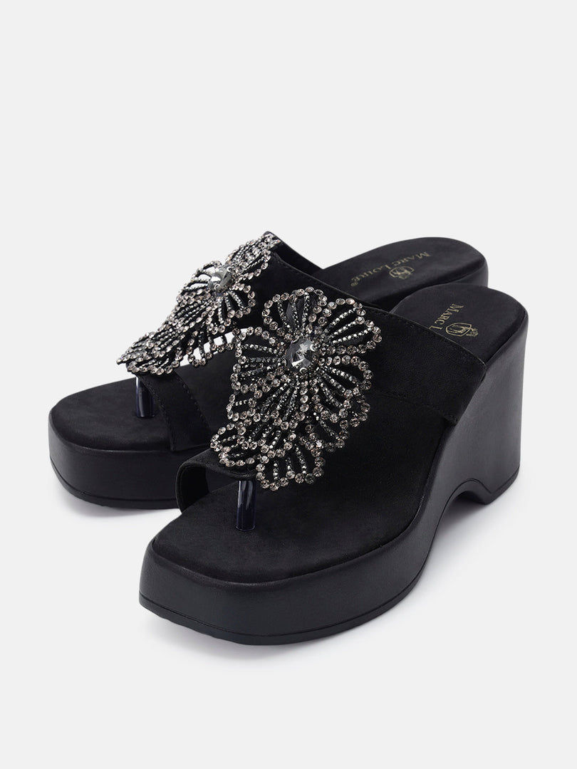 Marc Loire Womens Black Party Wedge Sandals Heels