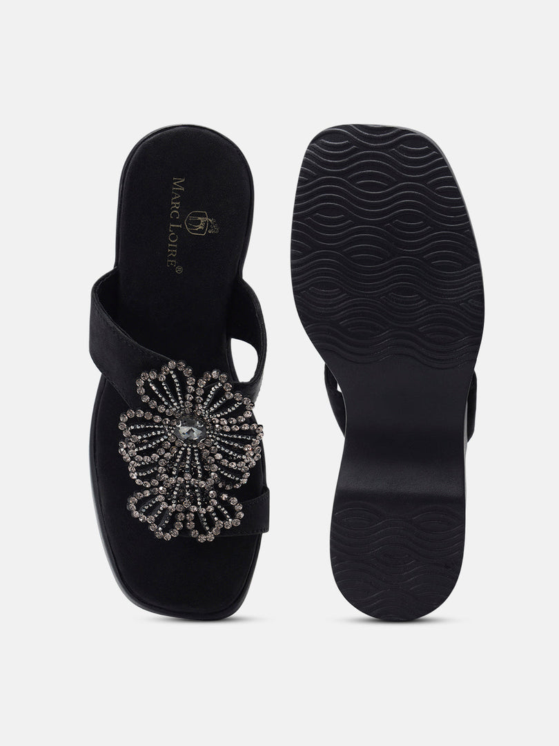 Marc Loire Womens Black Party Wedge Sandals Heels