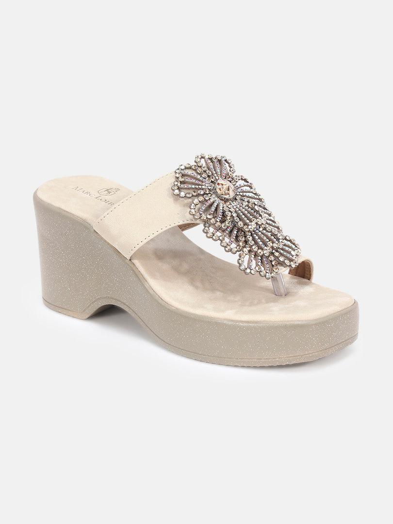 Marc Loire Womens Cream Party Wedge Sandals Heels