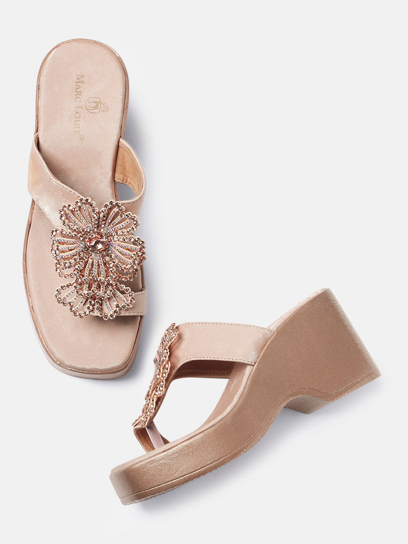 Marc Loire Womens Rose Gold Party Wedge Sandals Heels