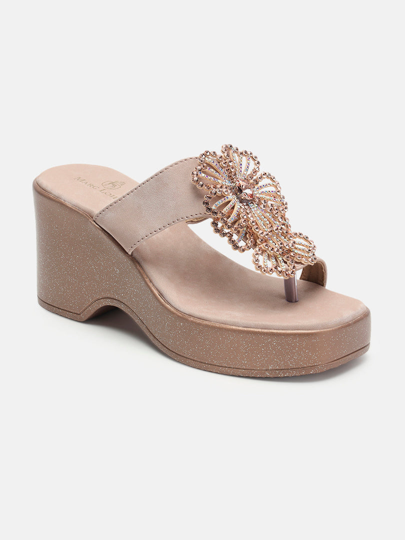 Marc Loire Womens Rose Gold Party Wedge Sandals Heels