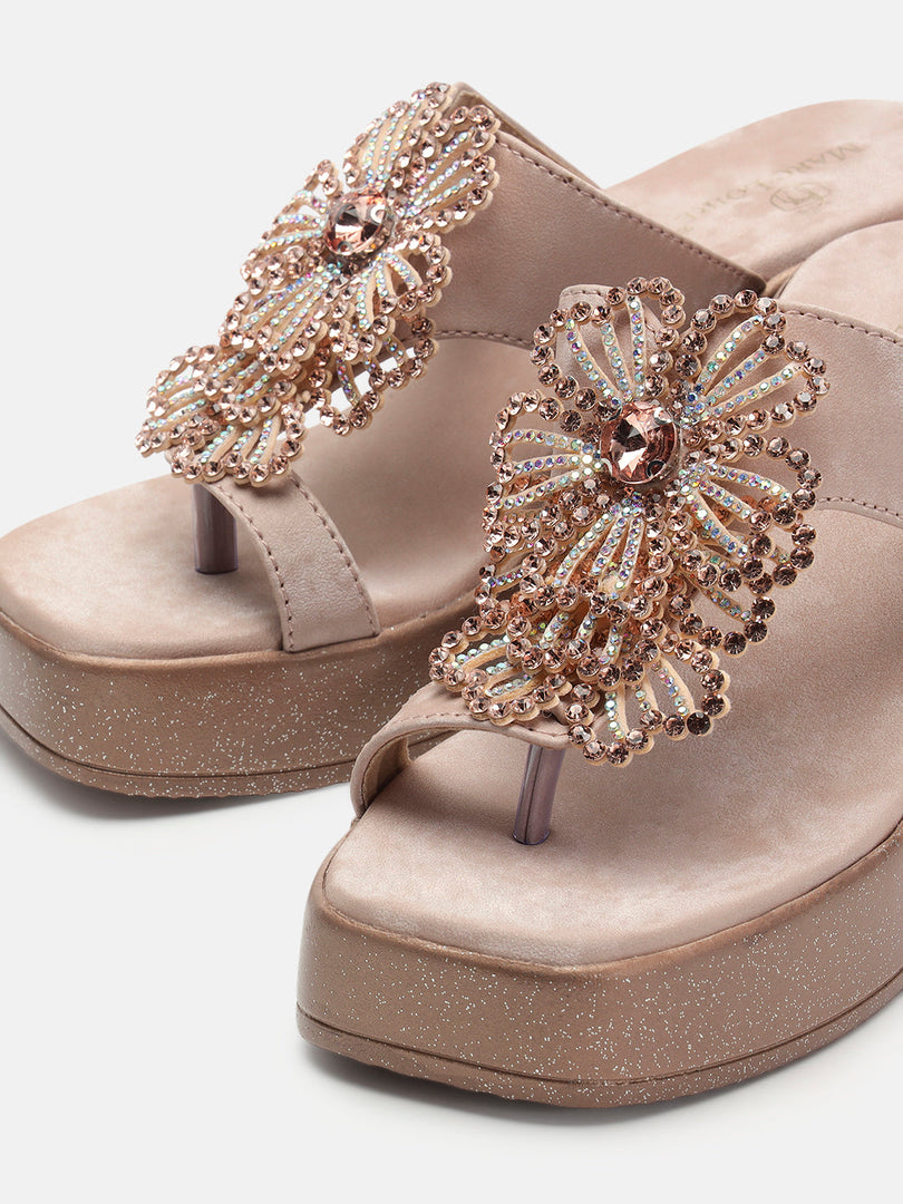 Marc Loire Womens Rose Gold Party Wedge Sandals Heels