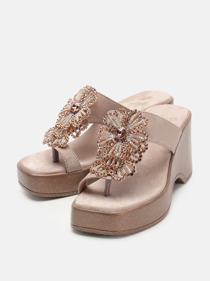 Marc Loire Womens Rose Gold Party Wedge Sandals Heels