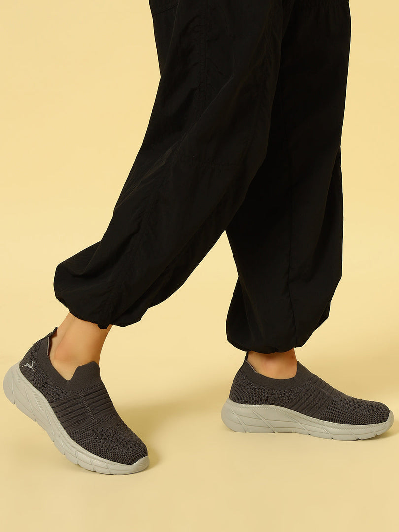 Marc Loire Women Dark Grey Slip-On Woven Design Casual Shoes