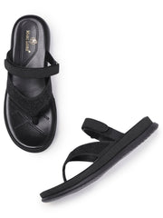 Marc Loire Womes Black Embellished Open Toe Flats