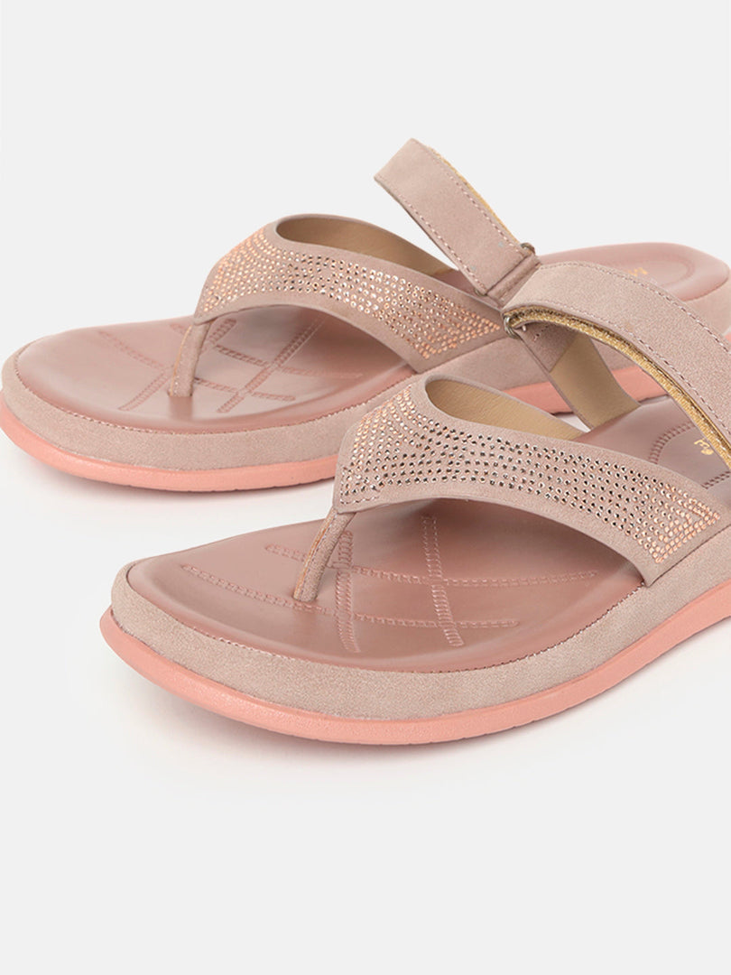 Marc Loire Womes Peach Embellished Open Toe Flats