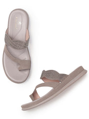 Marc Loire Womes Grey Embellished Open Toe Flats