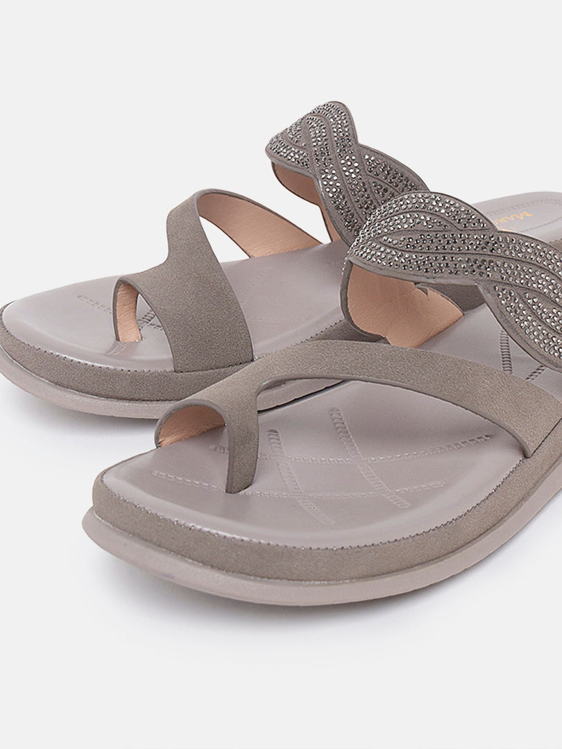 Marc Loire Womes Grey Embellished Open Toe Flats