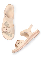 Marc Loire Womes Cream Solid Backstrap Flats Sandals