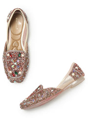 Marc Loire Womes Rose Gold Embellished Ethnic Mojaris