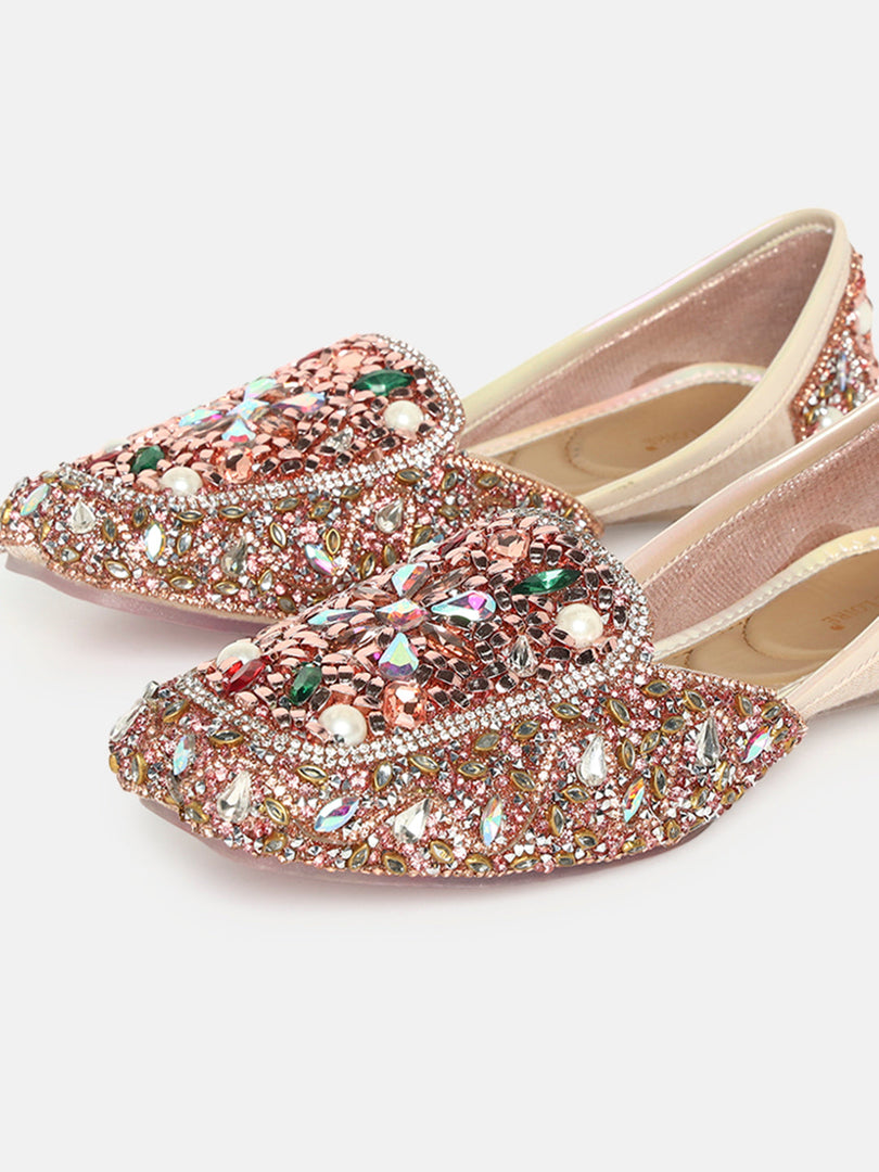 Marc Loire Womes Rose Gold Embellished Ethnic Mojaris