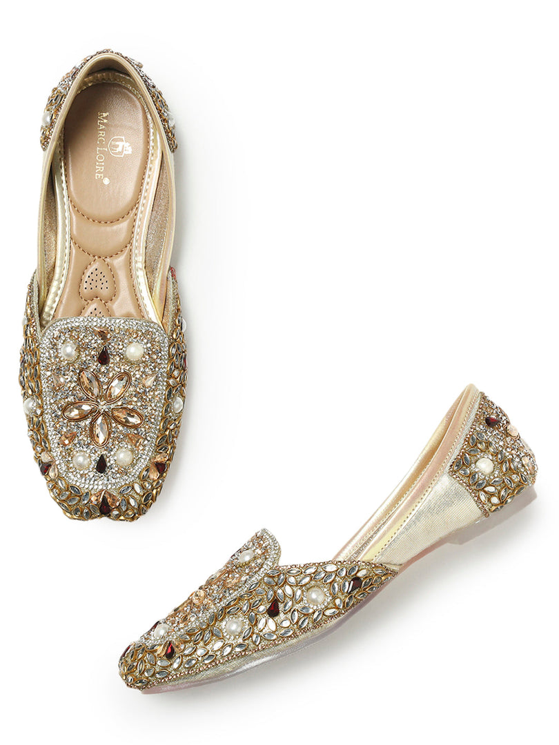 Marc Loire Womes Gold Embellished Ethnic Mojaris