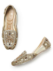 Marc Loire Womes Gold Embellished Ethnic Mojaris