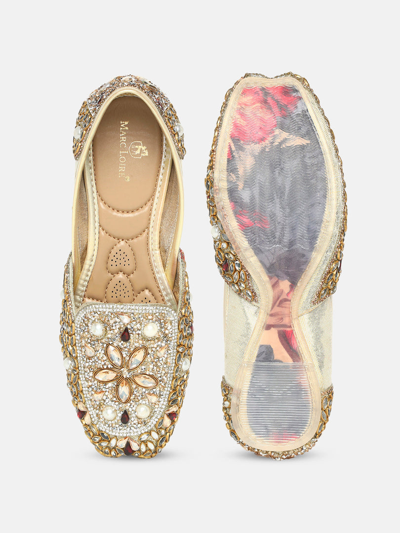 Marc Loire Womes Gold Embellished Ethnic Mojaris