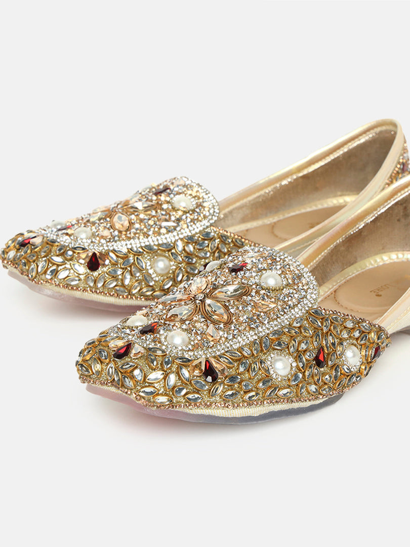 Marc Loire Womes Gold Embellished Ethnic Mojaris