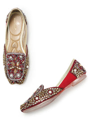 Marc Loire Womes Maroon Embellished Ethnic Mojaris