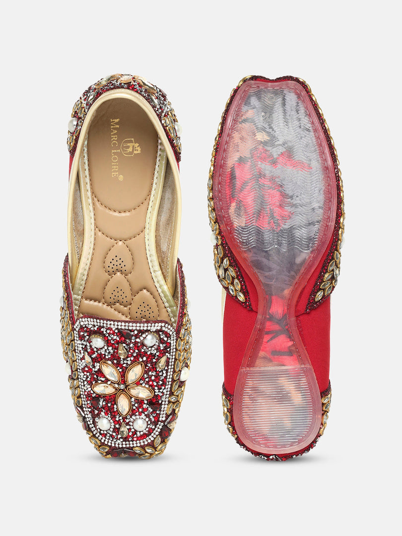 Marc Loire Womes Maroon Embellished Ethnic Mojaris