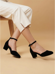 Marc Loire Women’s Pointed Toe Block Heel Fashion Sandals with Buckled Ankle Strap