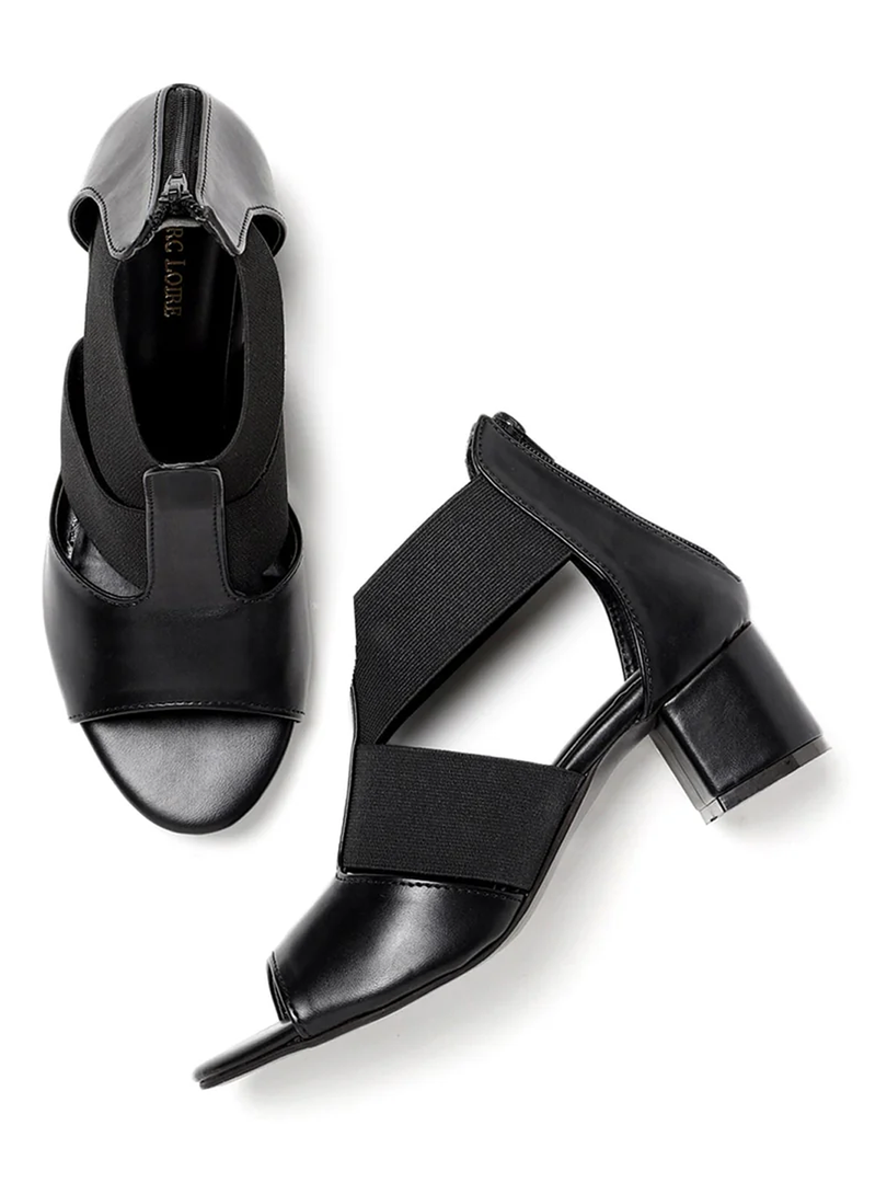 Marc Loire Women Black Block Zipper Heels